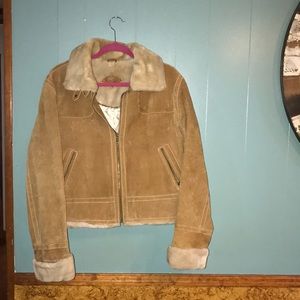 EUC Suede leather bomber jacket with trimming